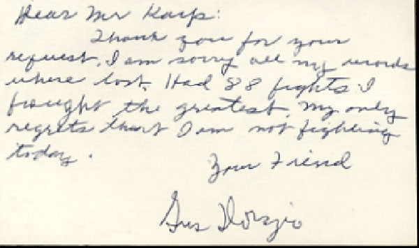 DORAZIO, GUS INK SIGNED INDEX CARD (WITH NOTE)