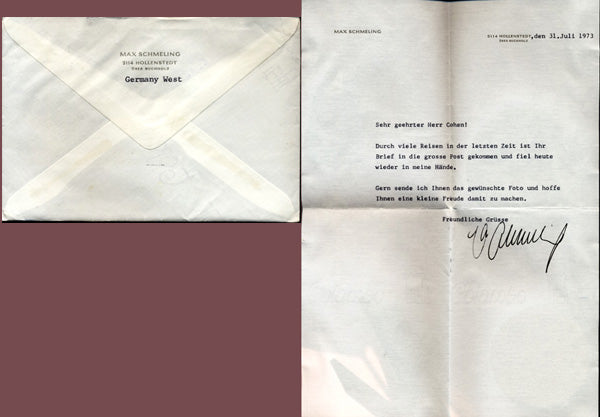 SCHMELING, MAX SIGNED LETTER (WITH ENVELOPE)