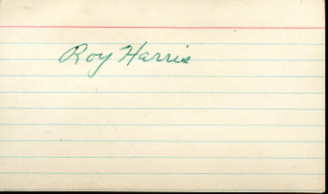 HARRIS, ROY SIGNED INDEX CARD