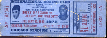 MARCIANO, ROCKY-JOE WALCOTT II ON SITE FULL TICKET (1953)