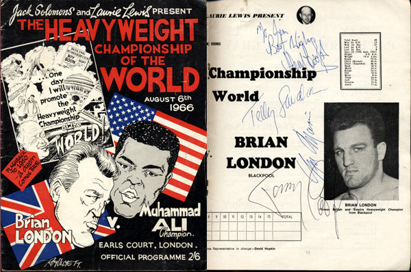 ALI, MUHAMMAD-BRIAN LONDON SIGNED OFFICIAL PROGRAM (1966-SIGNED BY TELLY SAVALAS, HENRY COOPER)