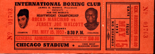 MARCIANO, ROCKY-JERSEY JOE WALCOTT II FULL TICKET (1953)