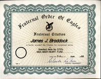 BRADDOCK, JIMMY FRATERNAL ORDER AWARD