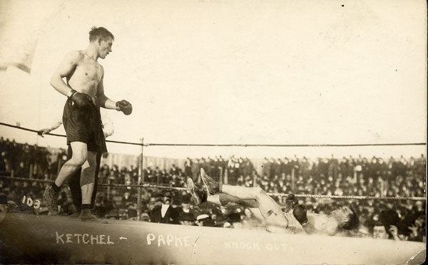 KETCHEL, STANLEY-BILLY PAPKE II REAL PHOTO POSTCARD (1908)