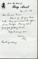 ARCEL, RAY SIGNED NOTE TO FRANK & EVA SHAIN (1ST FEMALE JUDGE)