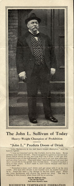 SULLIVAN, JOHN L. ORIGINAL TEMPERANCE BROADSIDE (1914)