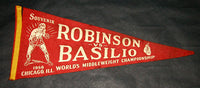 ROBINSON, SUGAR RAY-CARMEN BASILIO II SOUVENIR PENNANT (1958)