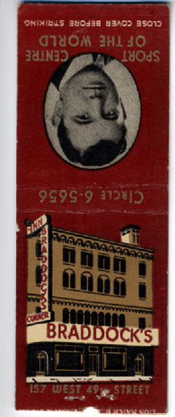 BRADDOCK, JAMES RESTAURANT MATCH BOOK COVER