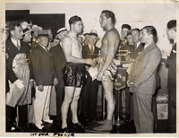 BRADDOCK, JAMES-MAX BAER WIRE PHOTO (1935-WEIGHING IN)
