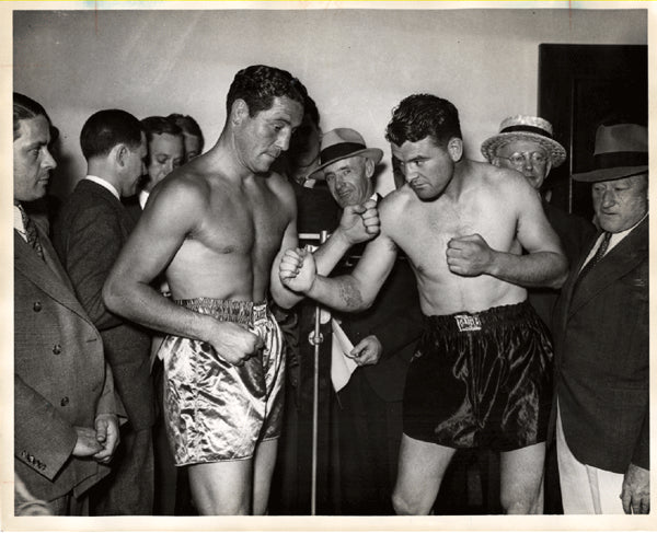 BRADDOCK, JIMMY-MAX BAER WIRE PHOTO (1935-WEIGHING IN)