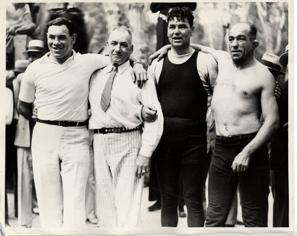 DEMPSEY, JACK TRAINING WIRE PHOTO (1931-WITH SHARKEY, MONTANA, UZCUDUN)