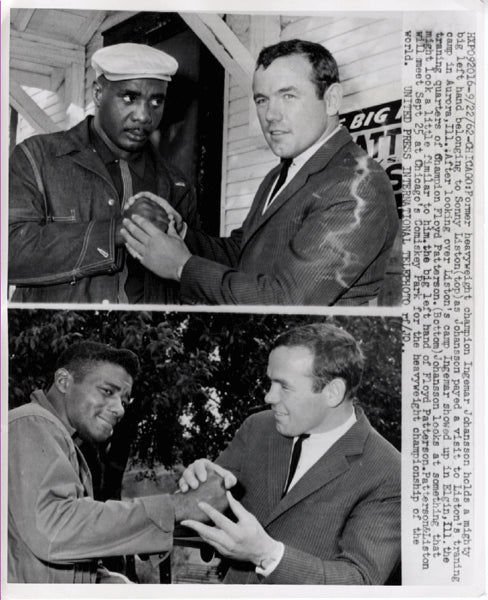 LISTON, SONNY & FLOYD PATTERSON & INGEMAR JOHANSSON WIRE PHOTO (1962)