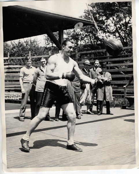 SHARKEY, JACK TRAINING WIRE PHOTO (1930-SCHMELING FIGHT)