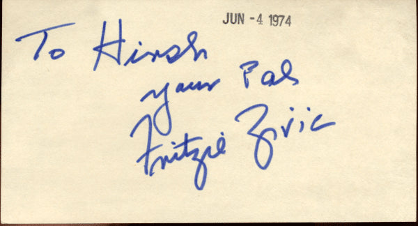 ZIVIC, FRITZIE SIGNED INDEX CARD