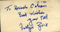 ZIVIC, FRITZIE SIGNED INDEX CARD