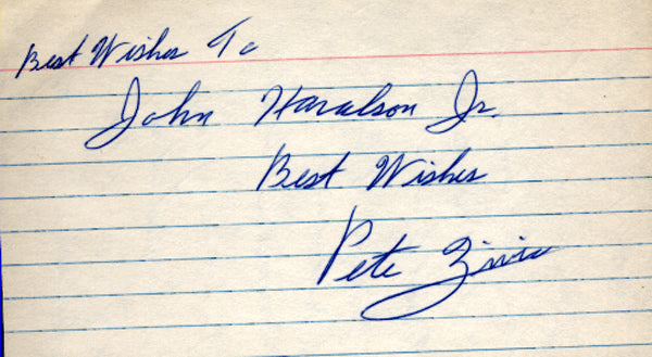 ZIVIC, PETE SIGNED INDEX CARD