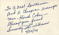 WILLIAMS, IKE SIGNED INDEX CARD