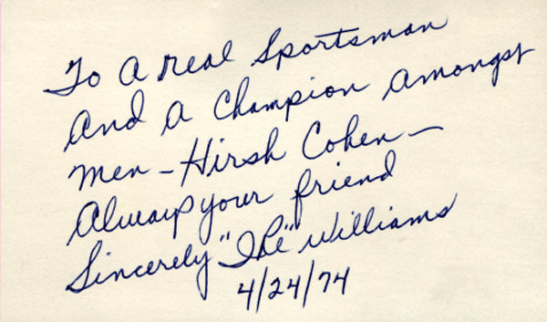 WILLIAMS, IKE SIGNED INDEX CARD