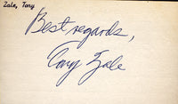 ZALE, TONY SIGNED & HAND WRITTEN INDEX CARD