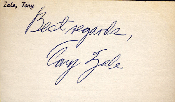 ZALE, TONY SIGNED & HAND WRITTEN INDEX CARD