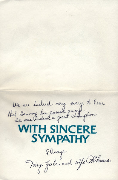 ZALE, TONY SIGNED SYMPATHY CARD