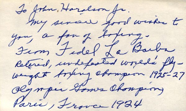 LABARBA, FIDEL SIGNED INDEX CARD