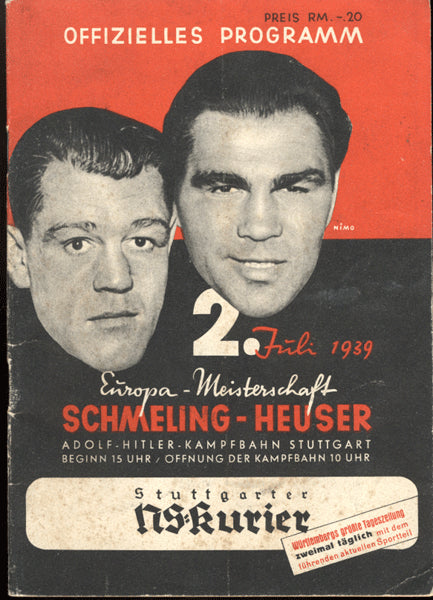 SCHMELING, MAX-ADOLPH HEUSER OFFICIAL PROGRAM (1939)