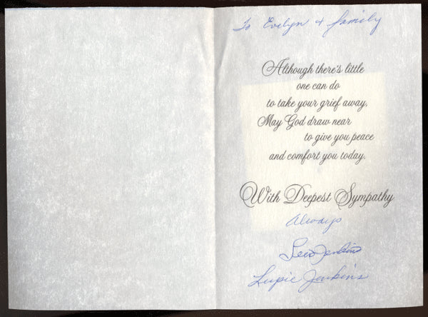 JENKINS, LEW SIGNED SYMPATHY CARD