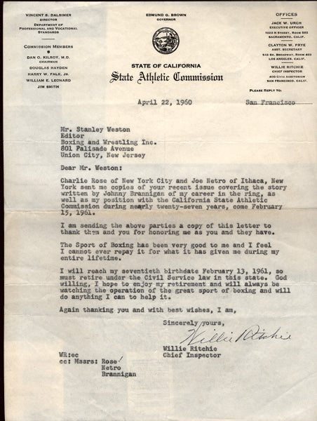 RITCHIE, WILLIE SIGNED LETTER