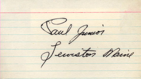 JUNIOR, PAUL SIGNED INDEX CARD