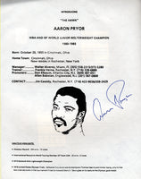 PRYOR, AARON SIGNED FACT SHEET (AS CHAMPION)