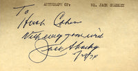 SHARKEY, JACK SIGNED INDEX CARD