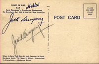 DEMPSEY, JACK SIGNED RESTAURANT POSTCARD