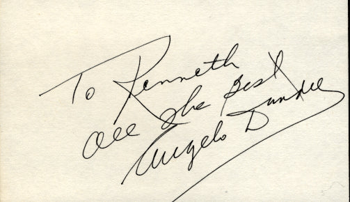 DUNDEE, ANGELO SIGNED INDEX CARD