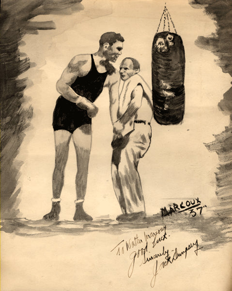 DEMPSEY, JACK SIGNED CHARCOAL SKETCH (1937)