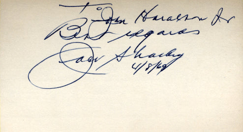 SHARKEY, JACK SIGNED INDEX CARD