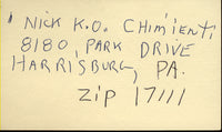 CHIMIENTI, NICK "KO" SIGNED INDEX CARD