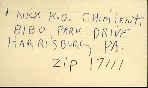 CHIMIENTI, NICK "KO" SIGNED INDEX CARD