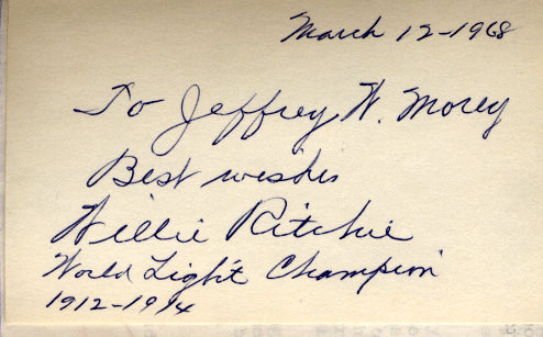 RITCHIE, WILLIE SIGNED INDEX CARD