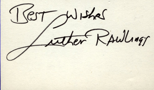 RAWLINGS, LUTHER SIGNED INDEX CARD
