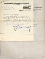 SCHMELING, MAX SIGNED LETTER (1956)