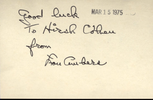 AMBERS, LOU SIGNED INDEX CARD
