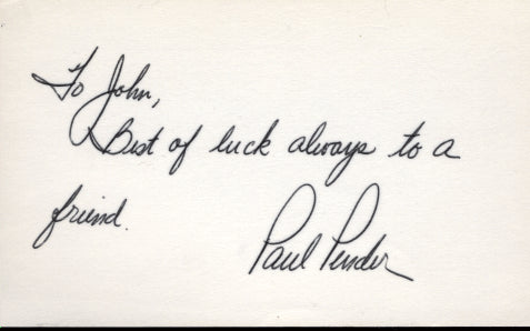 PENDER, PAUL SIGNED INDEX CARD