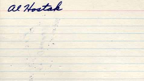 HOSTAK, AL SIGNED INDEX CARD