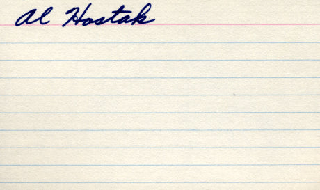 HOSTAK, AL SIGNED INDEX CARD