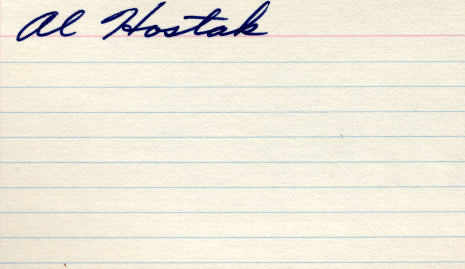 HOSTAK, AL SIGNED INDEX CARD