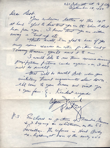 O'GATTY, PACKEY HAND WRITTEN & SIGNED LETTER
