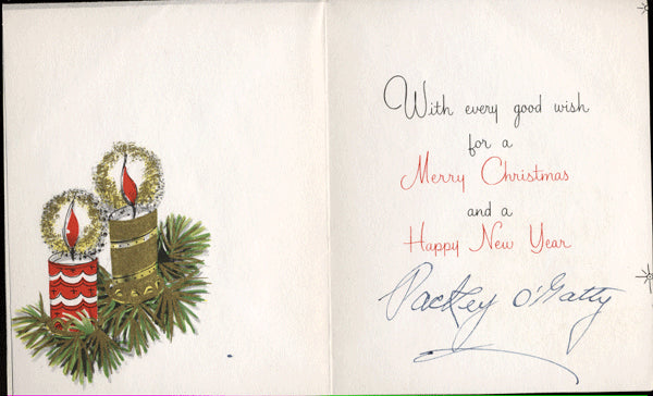 O'GATTY, PACKEY SIGNED CHRISTMAS CARD