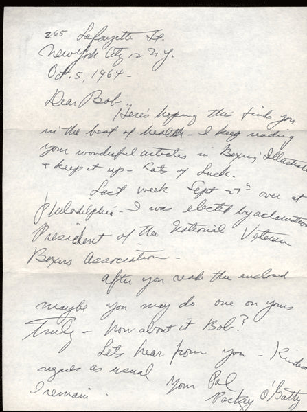 O'GATTY, PACKEY HAND WRITTEN & SIGNED LETTER