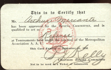 MERCANTE, ARTHUR REFEREE LICENSE (1950)